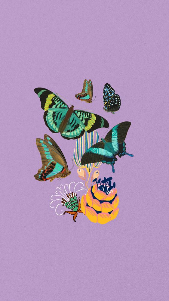 E.A. Séguy's butterfly iPhone wallpaper, editable vintage design, remixed by rawpixel