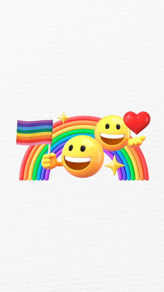 Rainbow LGBT iPhone wallpaper, 3D emoji illustration