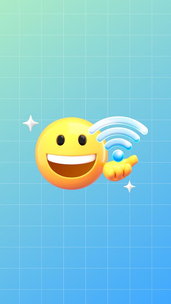 Wifi emoticon phone wallpaper, 3D emoji illustration