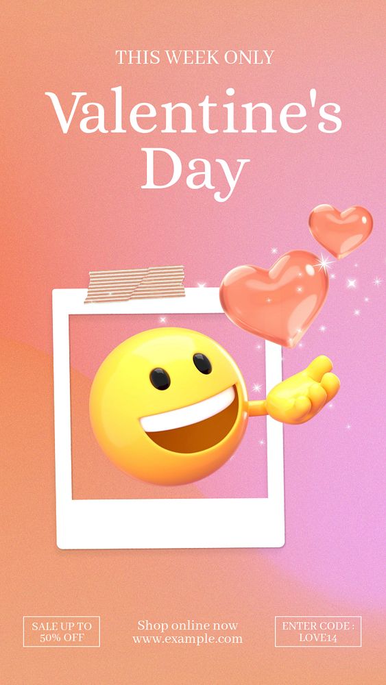 Valentine's Day Instagram story template, editable 3D emoji design