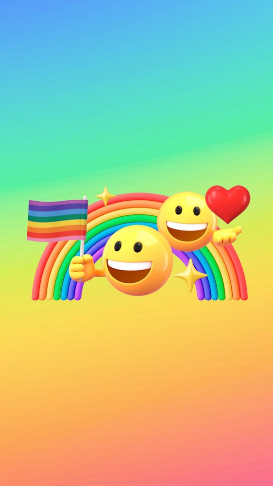 Pride LGBT iPhone wallpaper, 3D emoji illustration