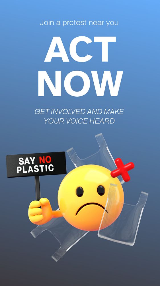 Plastic awareness Instagram story template, editable 3D emoji design