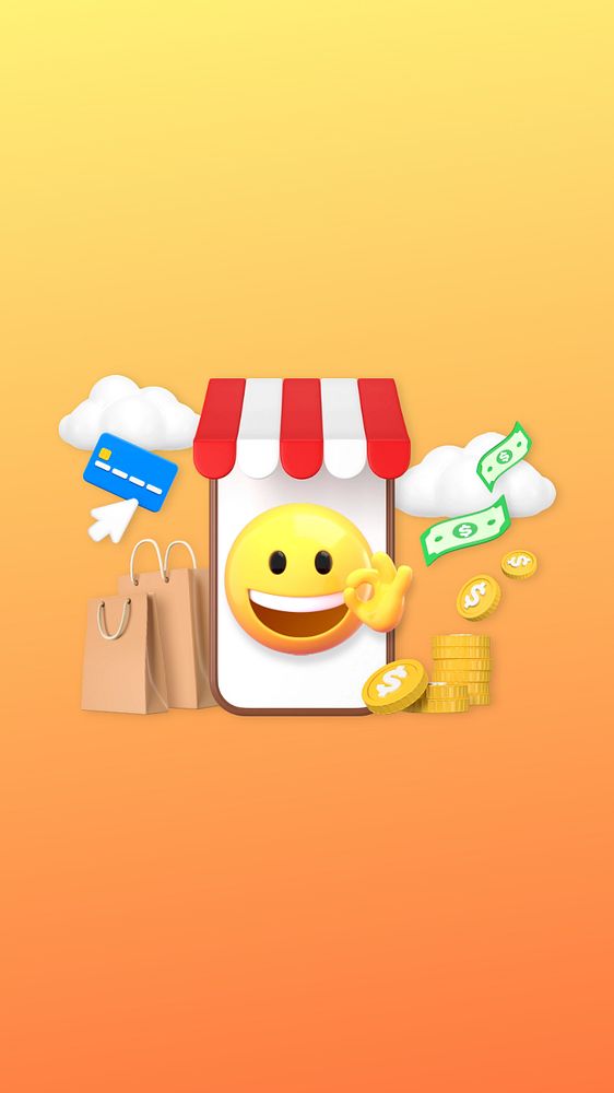 E-commerce business phone wallpaper, 3D emoji illustration