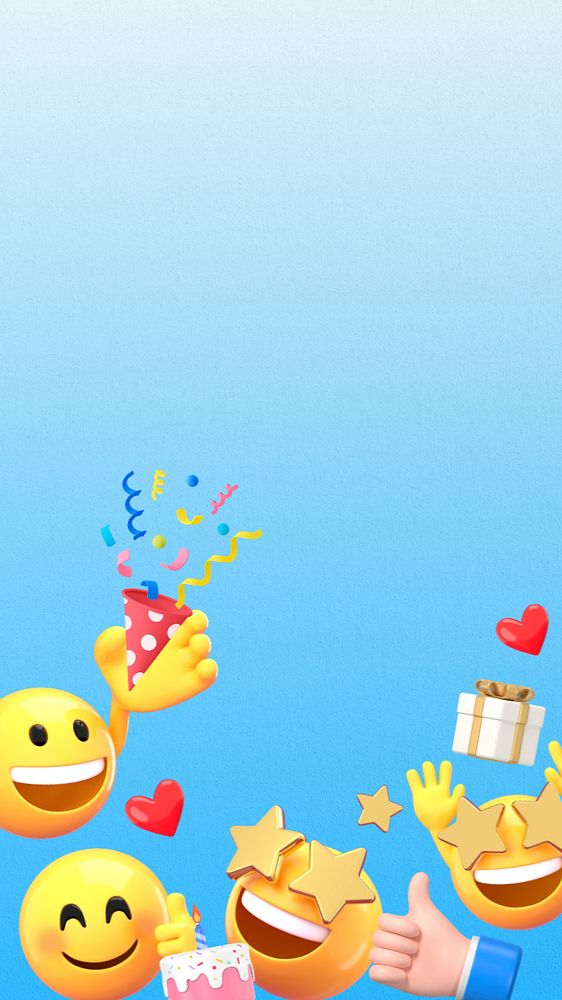 Birthday party blue iPhone wallpaper, 3D emoji illustration