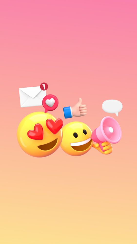 Social media marketing phone wallpaper, 3D emoji illustration