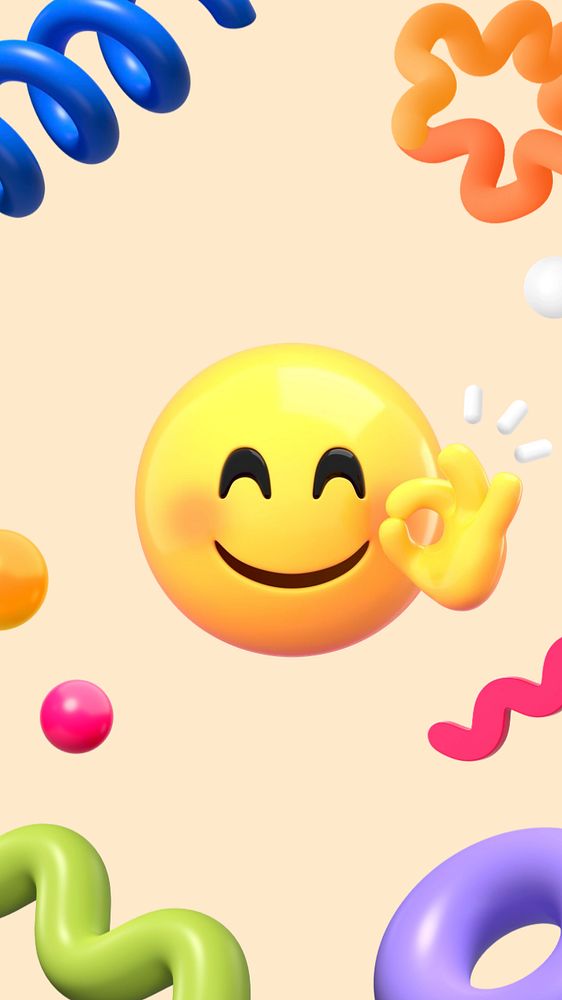 OK emoticon mobile wallpaper, 3D emoji illustration