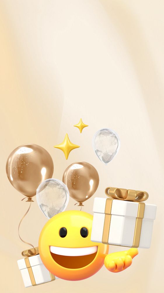 Birthday presents beige iPhone wallpaper, 3D emoji illustration