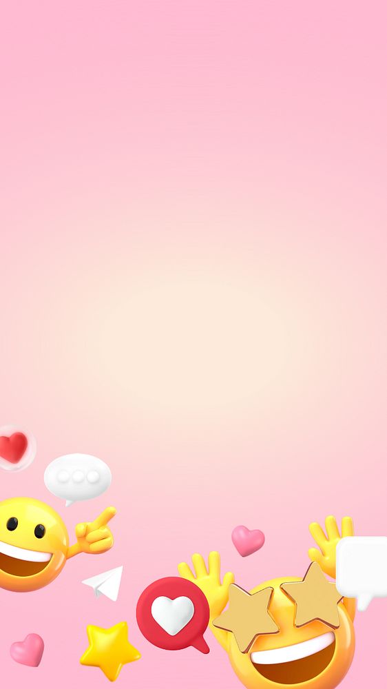 Pink social media iPhone wallpaper, 3D emoji illustration