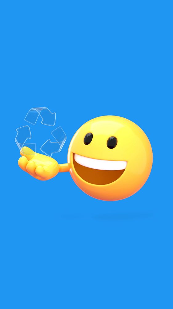 Recycle 3D emoticon iPhone wallpaper, blue background