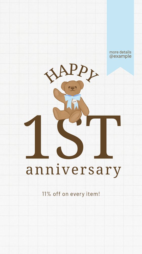 1st anniversary Facebook story template, editable digital painting remix