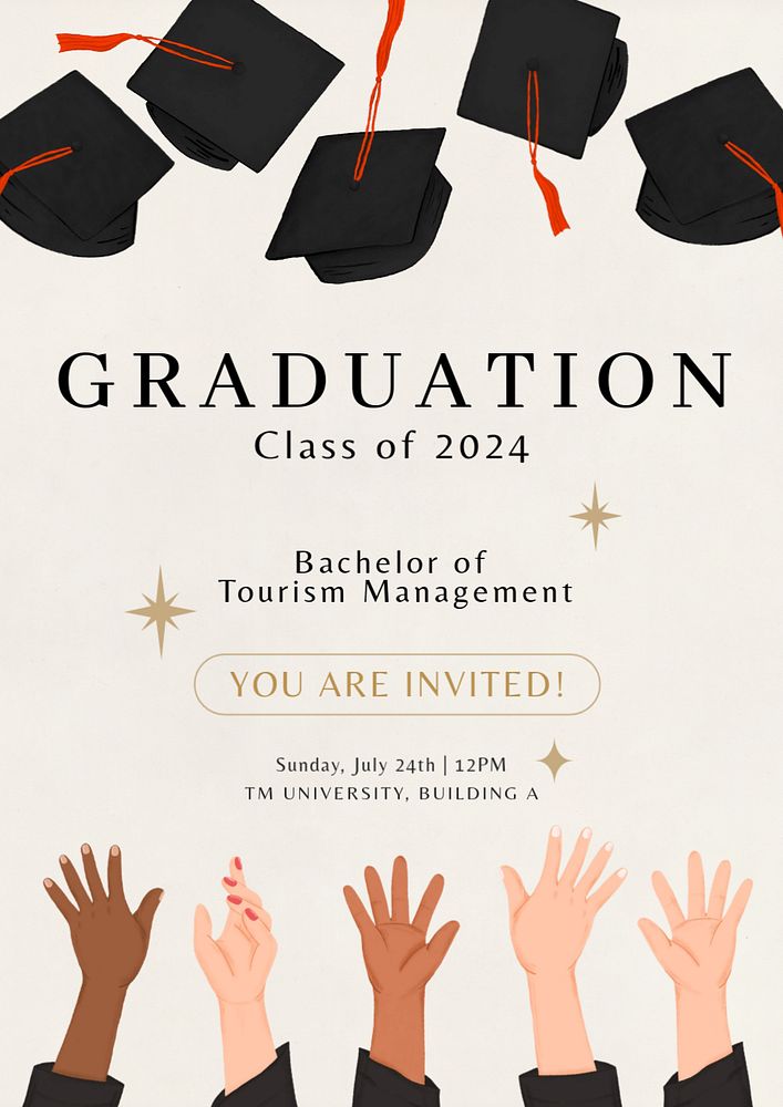 Graduation commencement poster template, editable digital painting remix