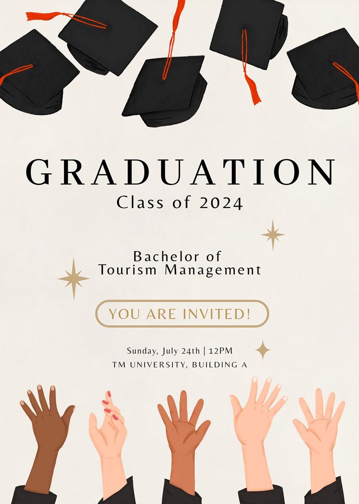 Graduation commencement invitation card template, editable digital painting remix