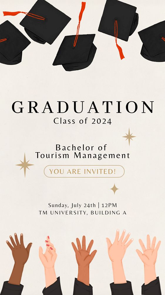 Graduation invitation Facebook story template, editable education digital painting remix