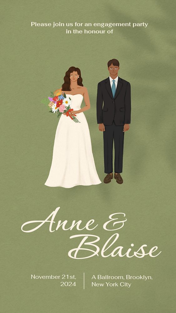 Wedding card Facebook story template, editable digital painting remix