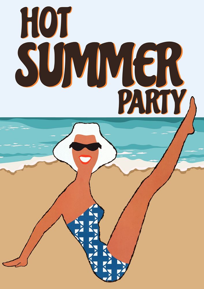 Summer party poster template, editable vintage design. Remixed by rawpixel. 