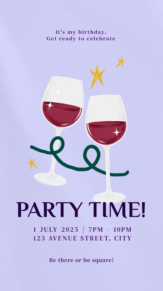 Party time Facebook story template, editable digital painting remix