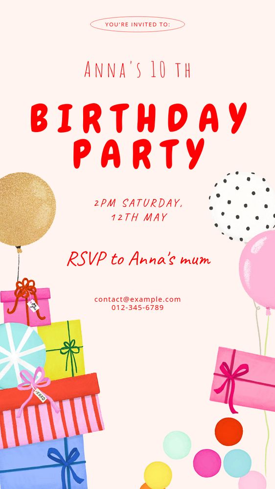 Party invitation Facebook story template, editable digital painting remix