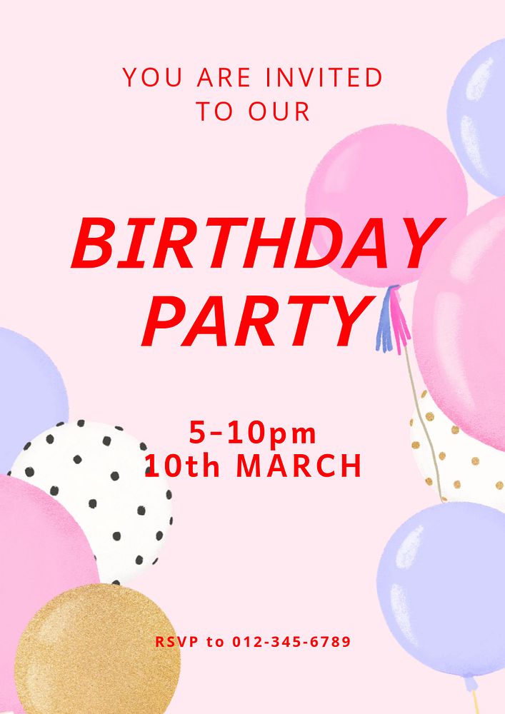 Birthday party invitation poster template, editable digital painting remix