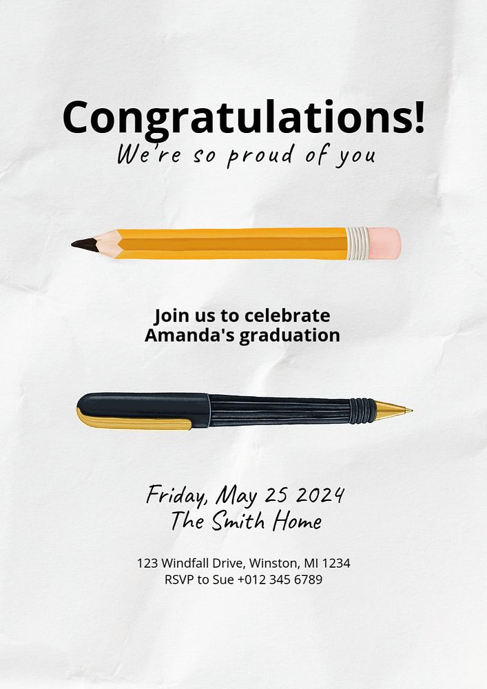 Graduation commencement poster template, editable digital painting remix