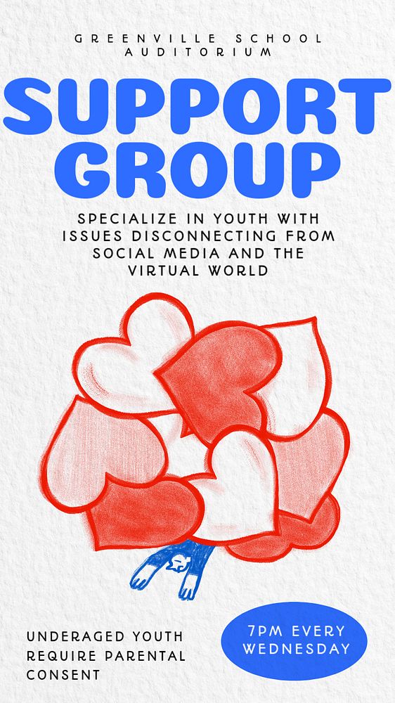 Support group ad Instagram story template, customizable social media design 