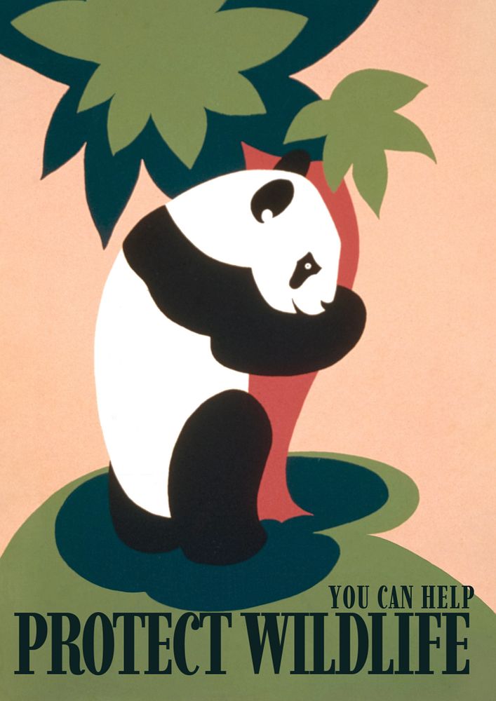 Panda bear poster template, editable animal art design  remastered and made editable by rawpixel