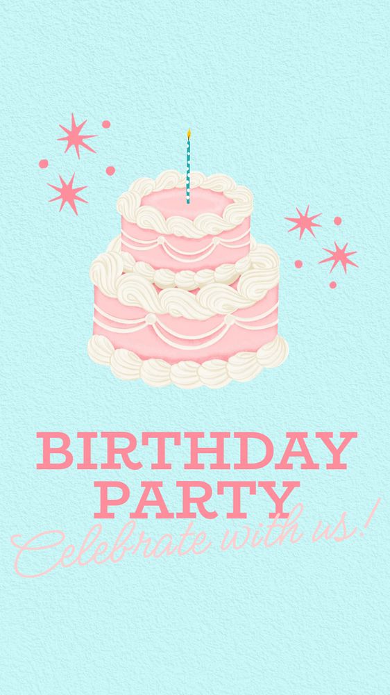 Birthday party Facebook story template, editable digital painting remix