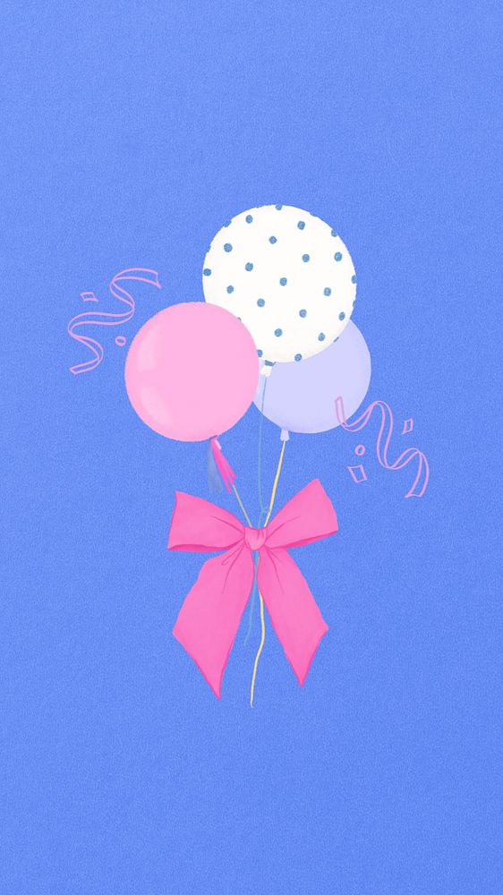 Birthday balloons iPhone wallpaper, editable digital painting remix