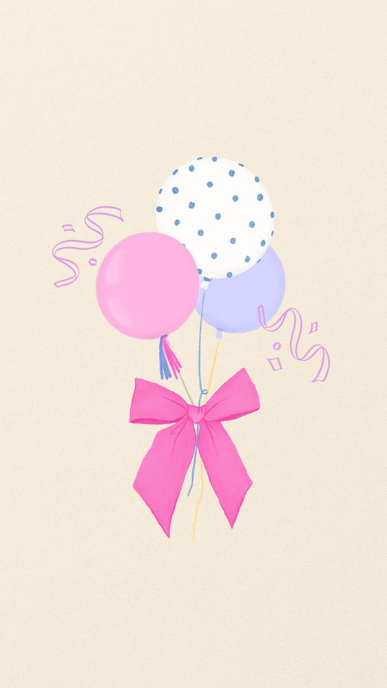 Baby shower balloons iPhone wallpaper, editable digital painting remix