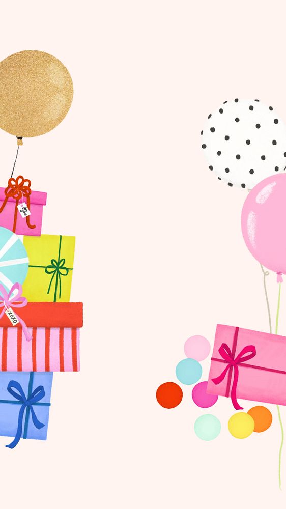 Birthday party iPhone wallpaper, editable aesthetic party digital painting remix