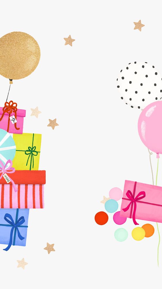 Birthday party iPhone wallpaper, editable aesthetic party digital painting remix