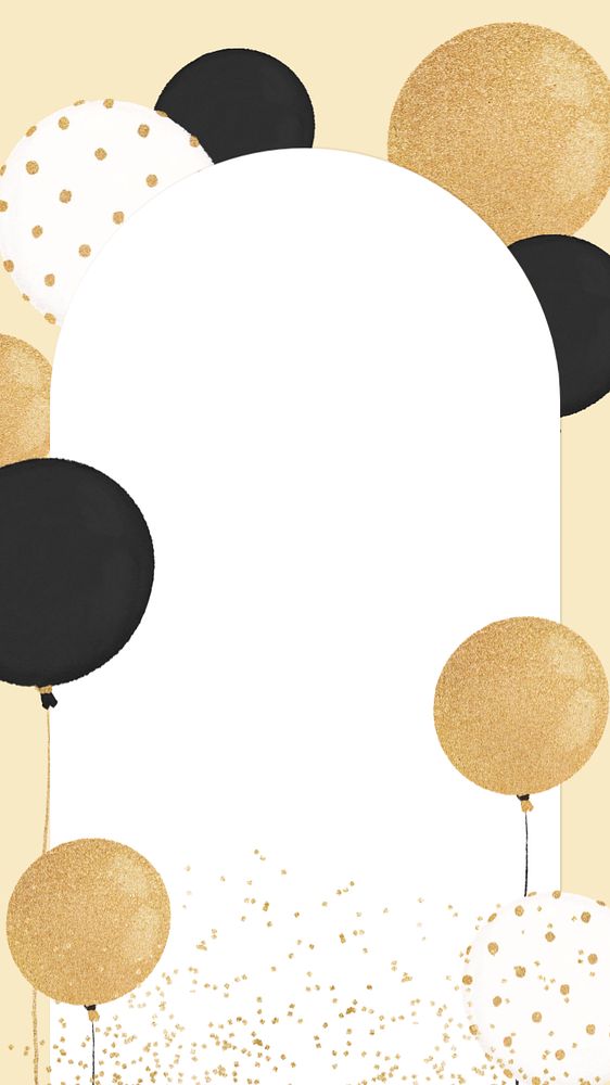 Gold balloon frame iPhone wallpaper, editable aesthetic party digital painting remix