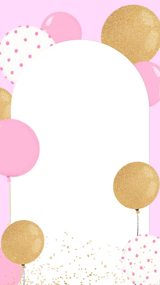 Gold balloon frame iPhone wallpaper, editable aesthetic party digital painting remix