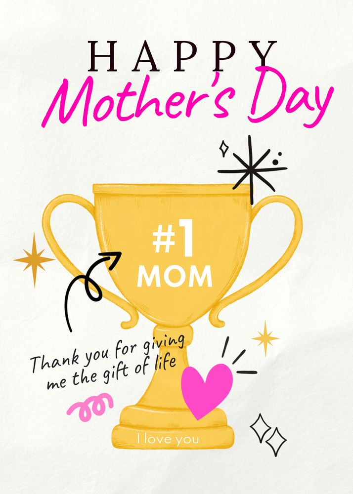 #1 mom greeting card template, editable digital painting remix