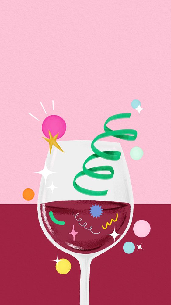 Wine glass iPhone wallpaper, editable aesthetic party digital painting remix