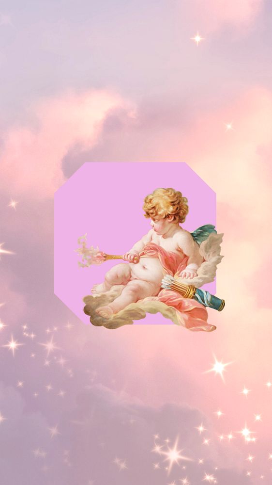 Aesthetic cupid iPhone wallpaper, editable design. Remixed by rawpixel.