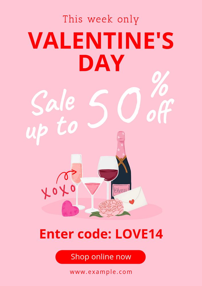 Valentine's day sale poster template, editable digital painting remix