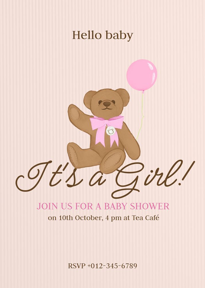 Baby shower invitation card template, editable digital painting remix