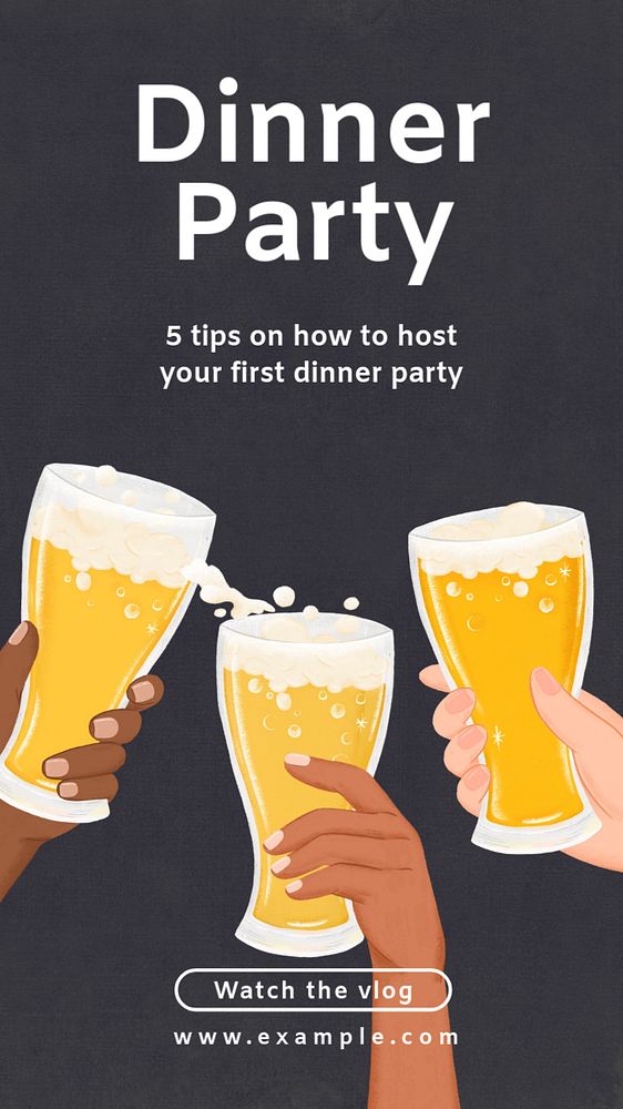 Dinner party Facebook story template, editable digital painting remix