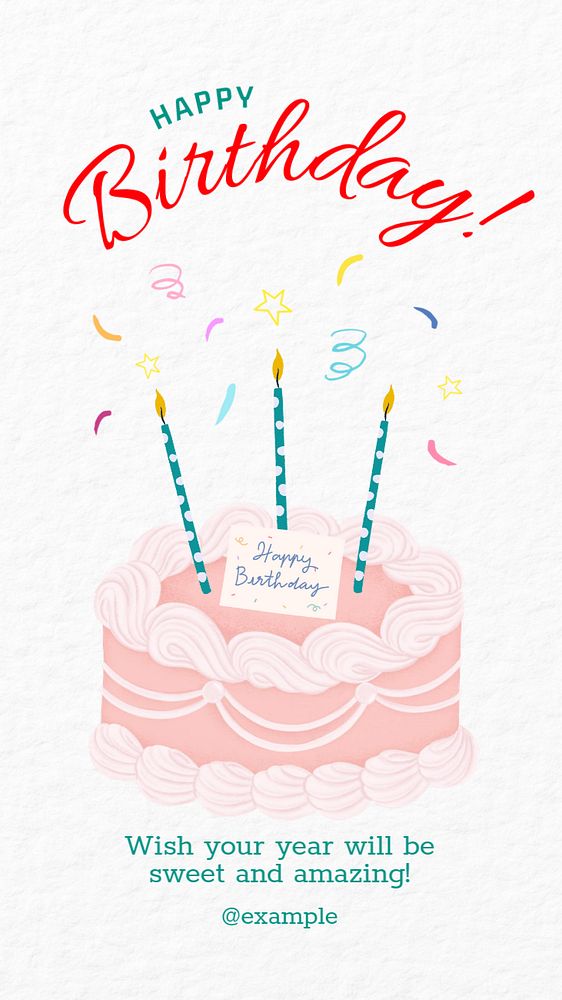 Birthday greeting Facebook story template, editable digital painting remix