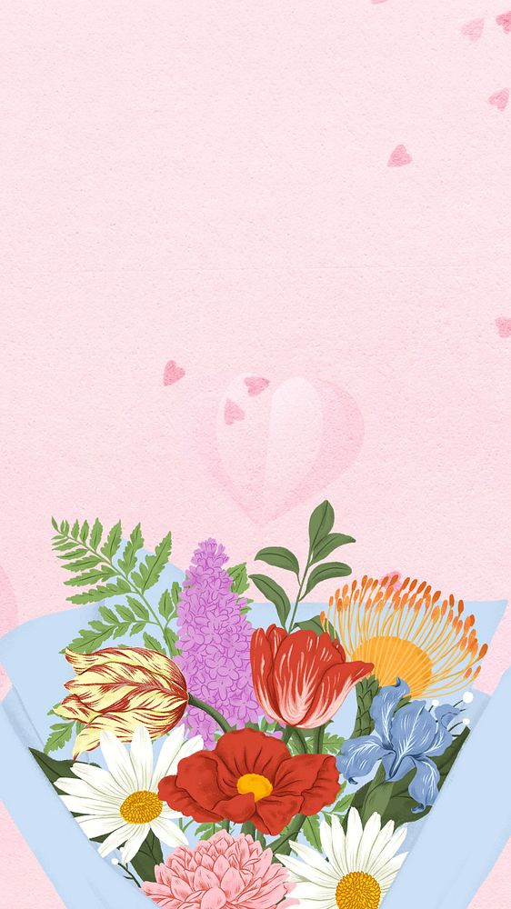 Aesthetic flower bouquet iPhone wallpaper, editable Valentine's digital painting remix