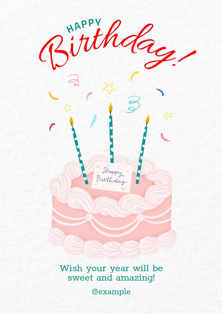 Birthday greeting poster template, editable digital painting remix