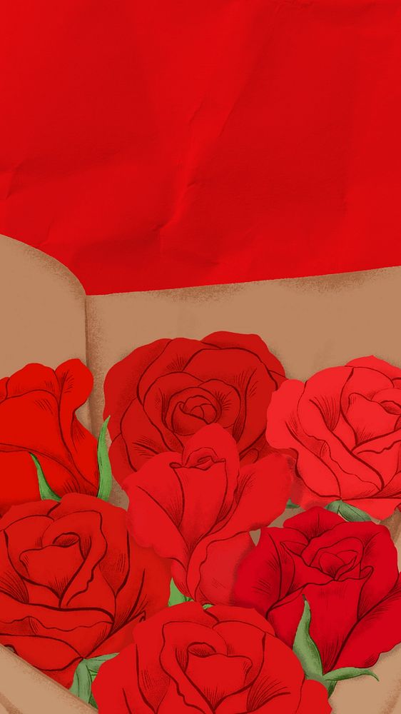 Valentine's red rose bouquet iPhone wallpaper, editable festive digital painting remix