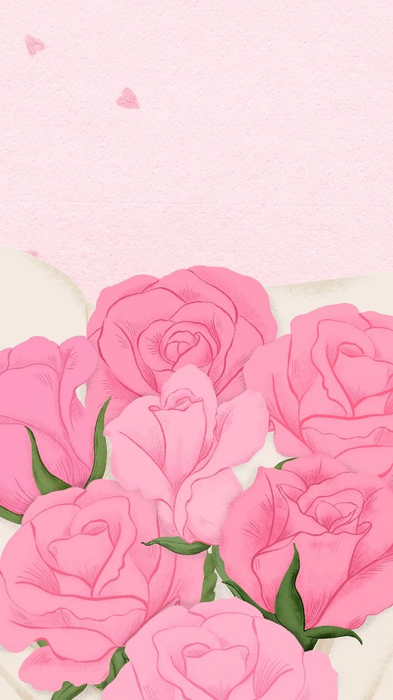 Valentine's pink rose bouquet iPhone wallpaper, editable festive digital painting remix