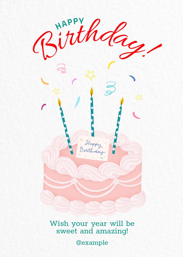 Birthday greeting card template, editable digital painting remix