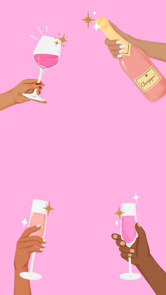 Party drinks iPhone wallpaper, editable aesthetic New Year digital painting remix