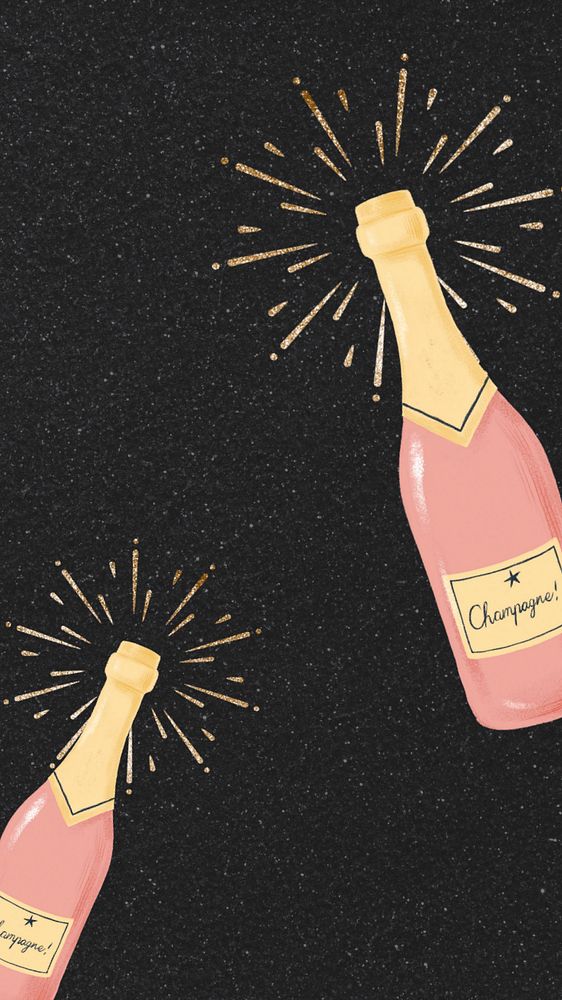 New Year champagne iPhone wallpaper, editable party digital painting remix