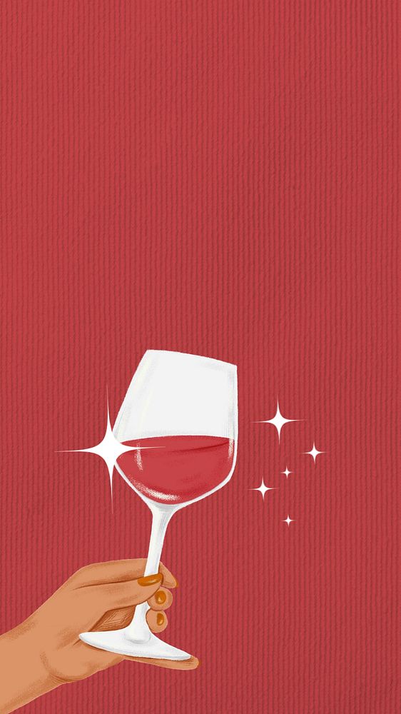 Red wine glass mobile wallpaper, editable party digital painting remix