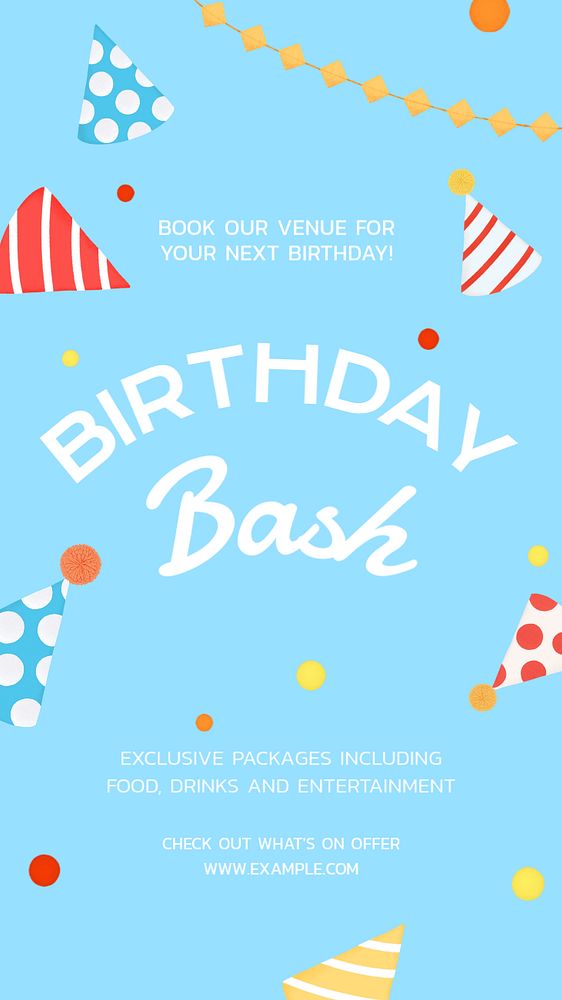 Birthday party Instagram story template, editable digital painting remix