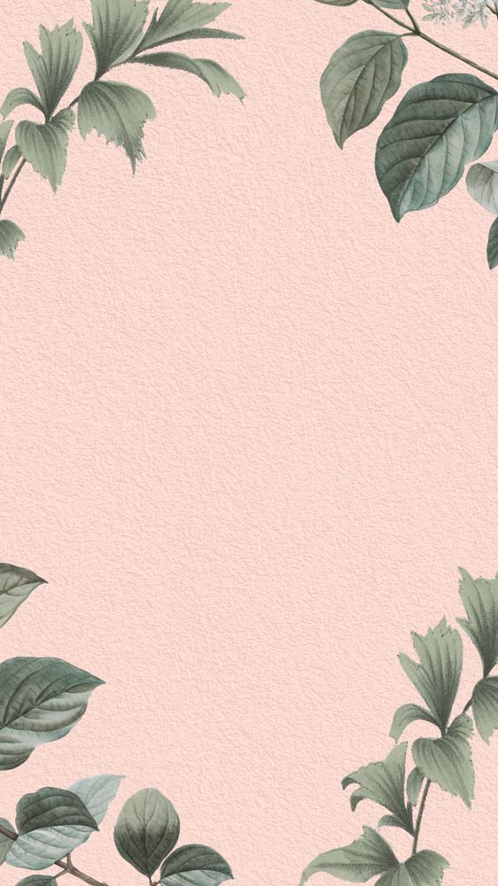 Pink vintage leaf mobile wallpaper, botanical border frame, editable design