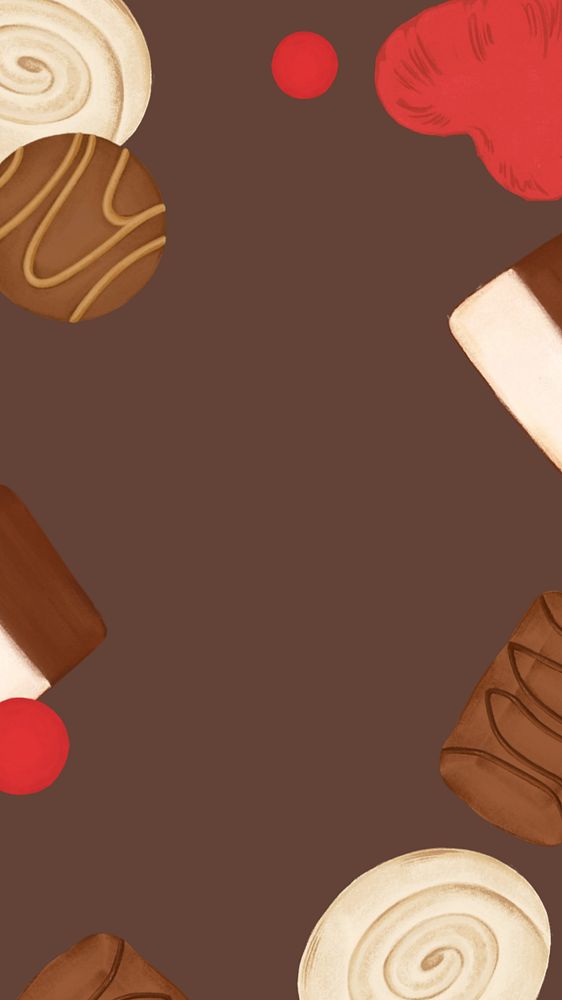 Valentine's chocolate mobile wallpaper, editable digital painting remix